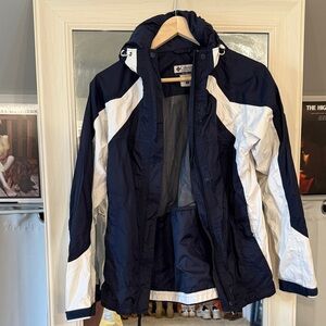 Columbia Navy and White Waterproof Hooded Shell